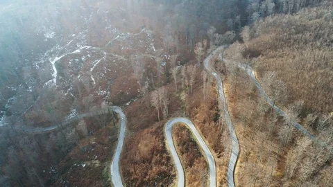 Panoramic drone view of a twisty mountain road Stock Footage 101419911