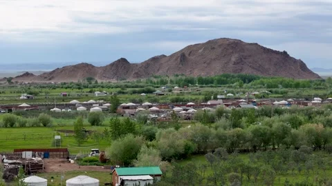 Panoramic Drone View of Ulaangom Town with Mountain in Western Mongolia Video stock 347216614