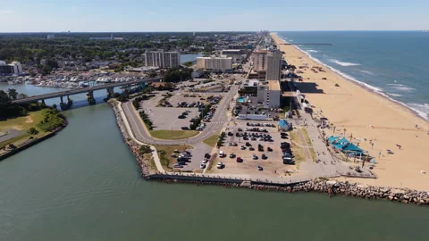 Panoramic Drone View of Virginia Beach Oceanfront from Rudee Inlet 库存影片 334981397