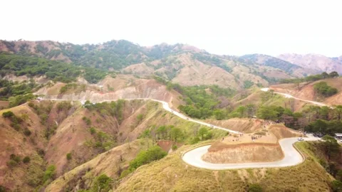 Panoramic Drone View of Winding Mountain Highway Stock Footage 337784027