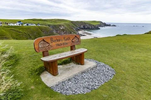 Panoramic Durness Beach, waves, sand and striking rocks along the shore. Stock Photos