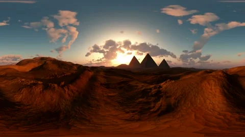Panoramic of egyptian pyramid in desert at sunset. made with the one 360 degree Stock Footage