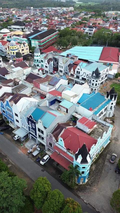 Panoramic elevated survey of a densely populated urban district featuring u.. Stock Footage 339039974