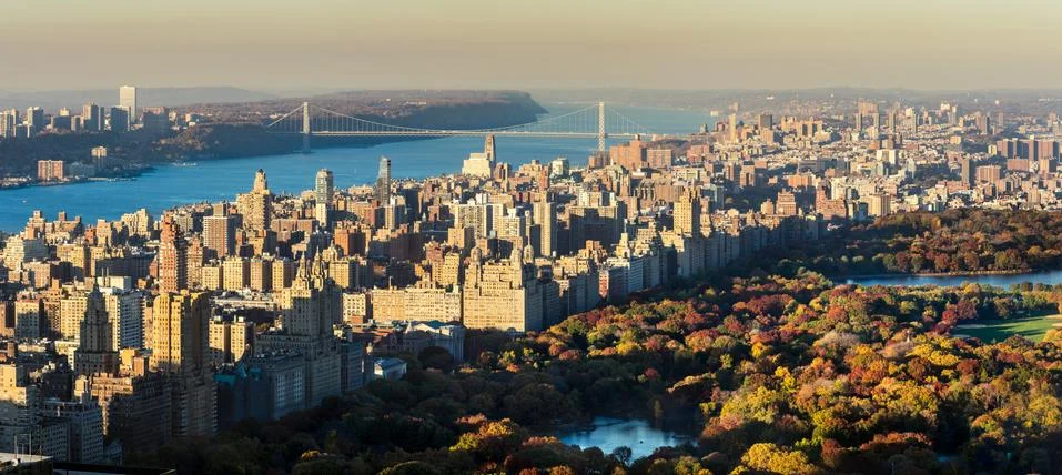 Panoramic elevated view of Central Park and Upper West Side in Fall. New York Stock Photos
