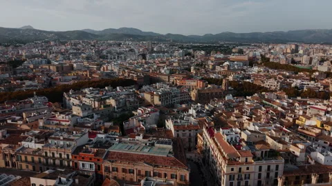 Panoramic Elevated View Of Mallorca City With Terracotta Roofs, Dense Видео 347389182
