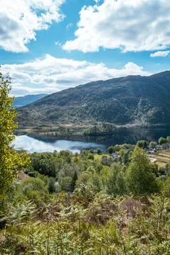 Panoramic elevated view of the mountains surrounding Loch Shiel in the Scottish Stock Photos