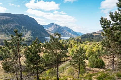 Panoramic elevated view of the mountains surrounding Loch Shiel in the Scottish Stock Photos