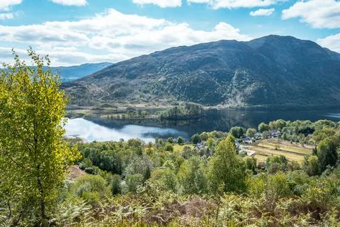 Panoramic elevated view of the mountains surrounding Loch Shiel in the Scottish Stock Photos
