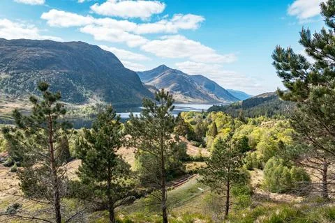 Panoramic elevated view of the mountains surrounding Loch Shiel in the Scottish Stock Photos