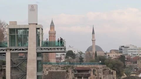 Panoramic Elevator with Viewing Platform and Minaret,Antalya,Turkey Stock Footage 150937812