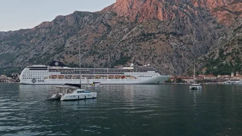 Panoramic evening view of Kotor Bay and mountains Video stock 330653915