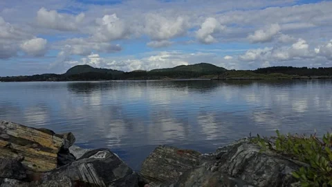 Panoramic Evening Walk Along Causeway Toward Toska Islet, Western Norway Stock-Footage 344895801
