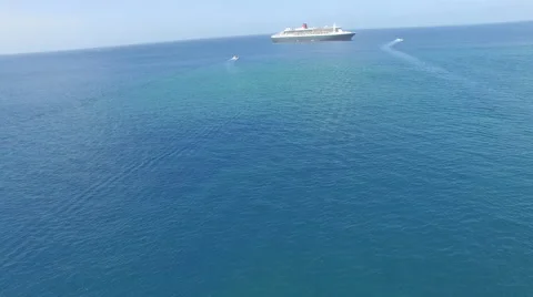 Panoramic of ferries, island and ocean Stock Footage 63364321