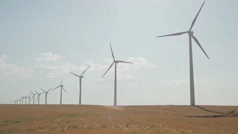 Panoramic of a field of wind mills. Renewable energy, windmills Stock Footage 164120568