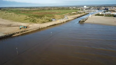 Panoramic flight around the mouth of the River Arun Stock Footage 195759822