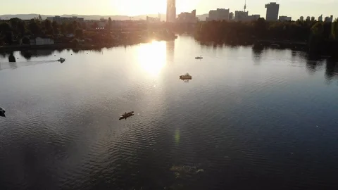 Panoramic flight over the danube in Vienna Stock Footage 116712403