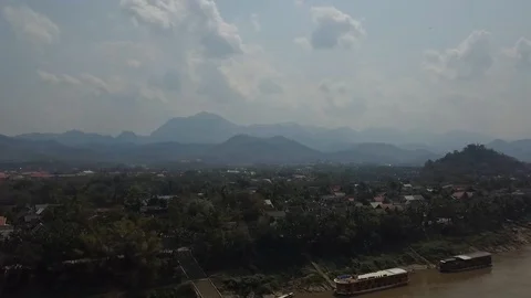 Panoramic flight over Mekong River in Laos. Stock Footage 102861457