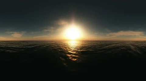 Panoramic fly above the ocean at sunset. made with one 360 degree lense on movin Video stock 64627419