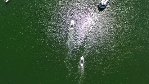Panoramic fly over Long Beach marina and harbor with speed boats and yachts Stock Footage 73711352