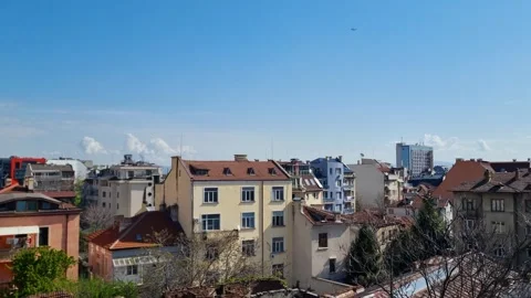 Panoramic footage of a backyard in Sofia, Serdika district, showing residential Stock Footage 328143657