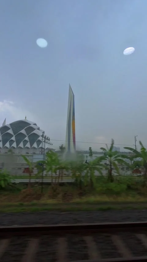 Panoramic footage of the outside of a train on a cloudy Stock Footage 320471227