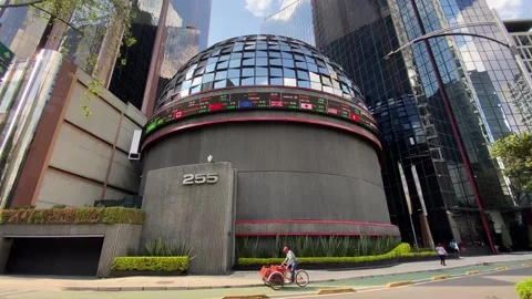 Panoramic front view of Mexican Stock Exchange, Mexico City 4K Stock Footage 288264266