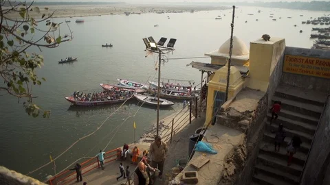 Panoramic of the gange from the Tibetan temple Stock Footage 112337281