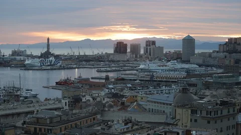 Panoramic Genoa at sunset 02 Stock-Footage 103312533