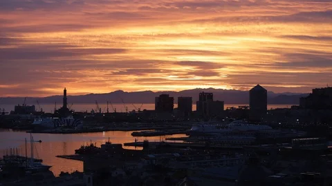Panoramic Genoa at sunset 03 Stock Footage 103304708
