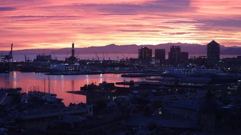 Panoramic Genoa at sunset 04 Stock Footage 103306444