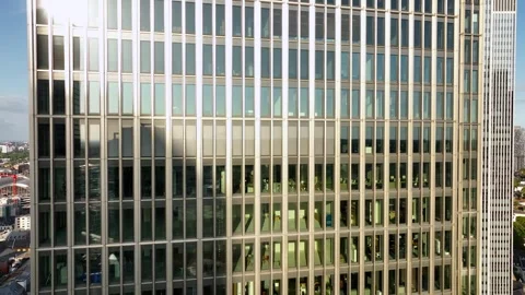 Panoramic Going Down Shooting Facade Skyscraper Stock Footage 240230797