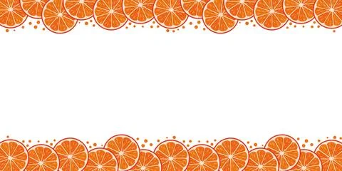 Panoramic grapefruit slices border frame background in flat vector style Stock Illustration