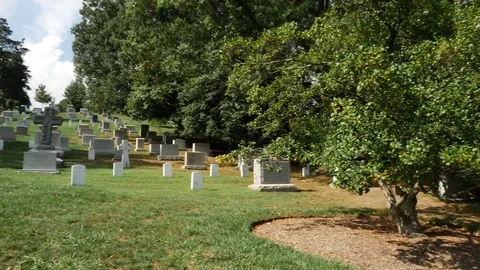 Panoramic of gravestones pan to the left Stock Footage 82146419