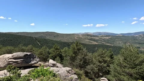 Panoramic of a green valley from a rock Stock Footage 278922901