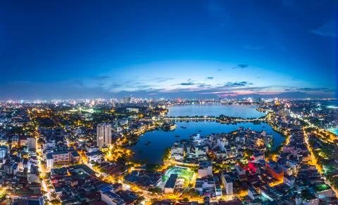 Panoramic Hanoi in twighlight Stock Photos
