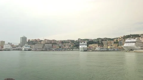 Panoramic Harbor View With Cruise Ship and Multiple Vessels Stock Footage 342751870