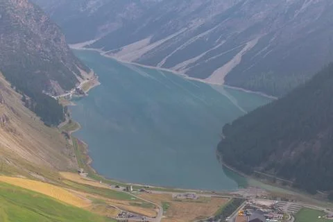Panoramic high angle view of a  alpine lake Stock Photos