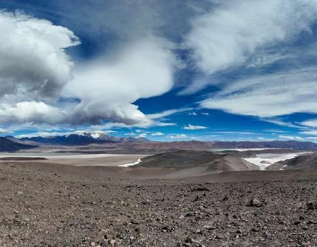 Panoramic high-angle view of Balcon del Pissis and lagoons in the Andean hi.. Stock Photos