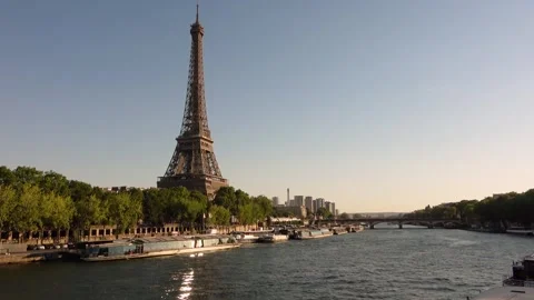 Panoramic High Angle View of Eiffel Tower and Paris Skyline at Dusk Stock Footage 327342062
