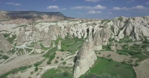 Panoramic High Angle View of Historic Anatolian Erosional Stone Structures Stock Footage 338314636
