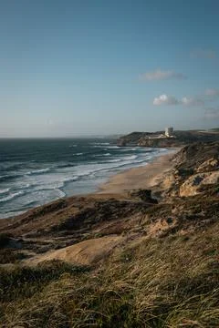Panoramic High Angle View Of Santa Rita Beach Coastline - Portugal Stock Photos