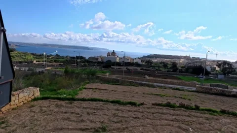 Panoramic High Angle View of a Scenic Mediterranean Village Nestled Along the 스톡 동영상 330904149