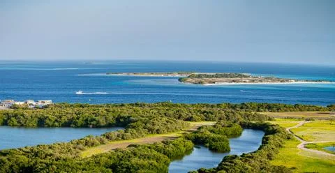 Panoramic high view of Los Roques town. Foto stock