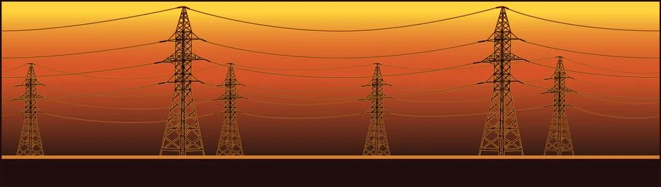 Panoramic high voltage power lines Illustrazione stock