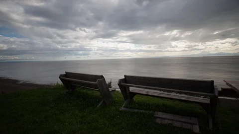 Panoramic Hyperlapse in Alaska - A time-lapse of clouds passing over water view Video stock 102383205