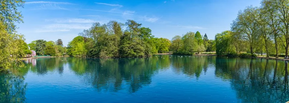Panoramic image of a boating lake Stock Photos