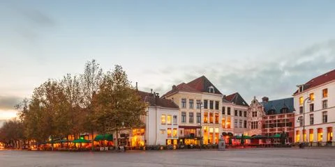 Panoramic image of the central square in the dutch city deventer Stock Photos