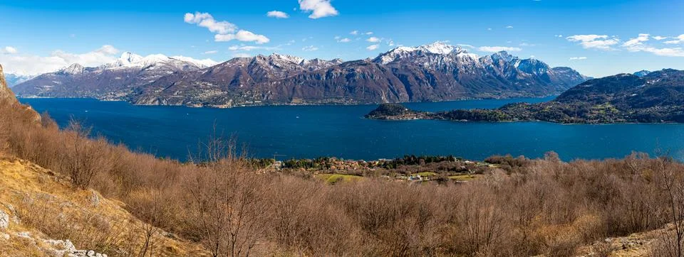Panoramic image of Lake Como in winter, from Tremezzo. Stock Photos