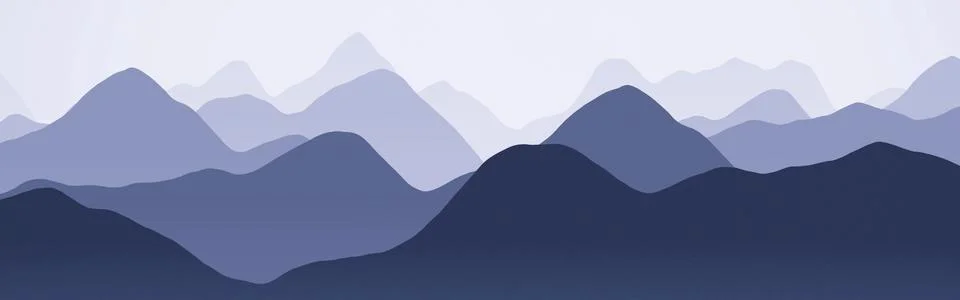 Panoramic image of mountains peaks in clouds cg background Stock Illustration