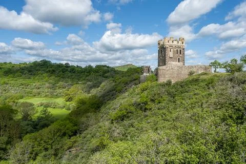 Panoramic image of old Wernerseck castle during Summer in Eifel, Rhineland-Pa Stock Photos